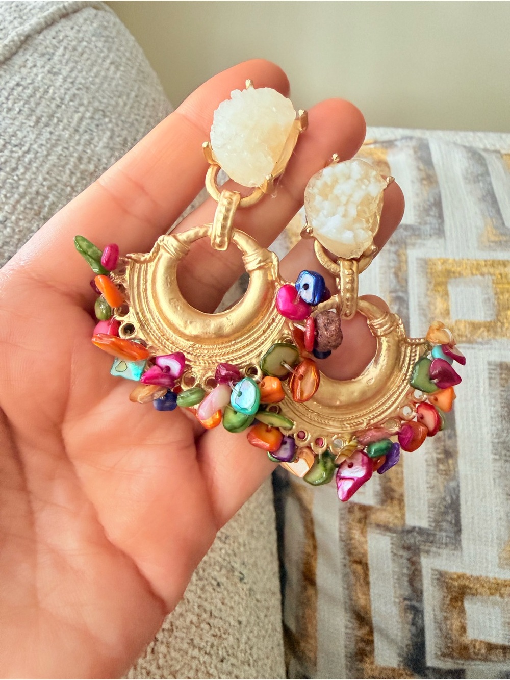 Bohemian Vintage Handmade Hanging Colorful Stone Dangle Metal Drop Earrings